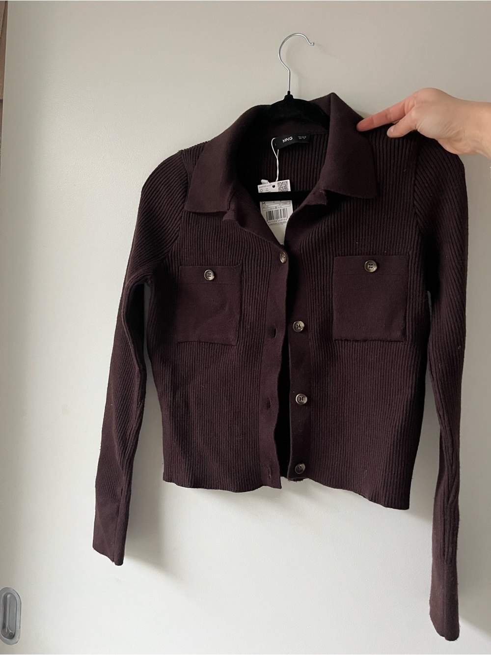 Mango Women's Ribbed Button-Front Jacket in Chocolate Brown